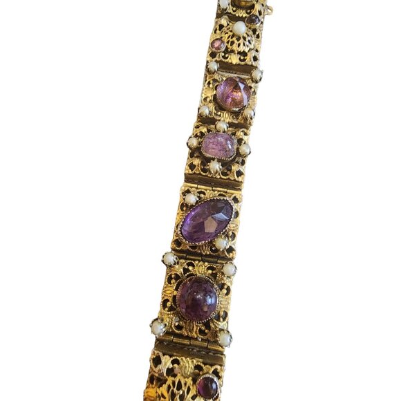 Vintage Heavy Possibly German Filigree Glass Bracelet (A2583) - Picture 3 of 6